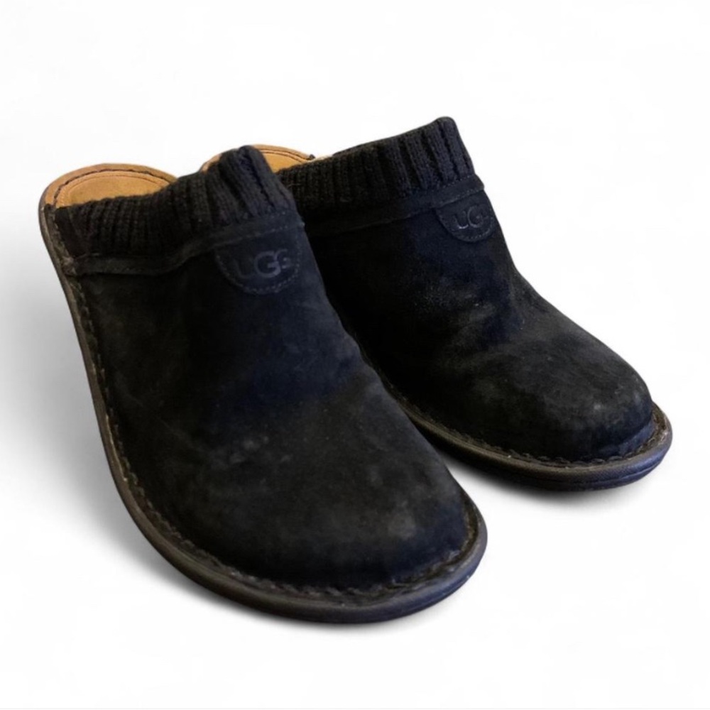 UGG Gael Black Suede Knit Clogs Sz 8 - Picture 3 of 5